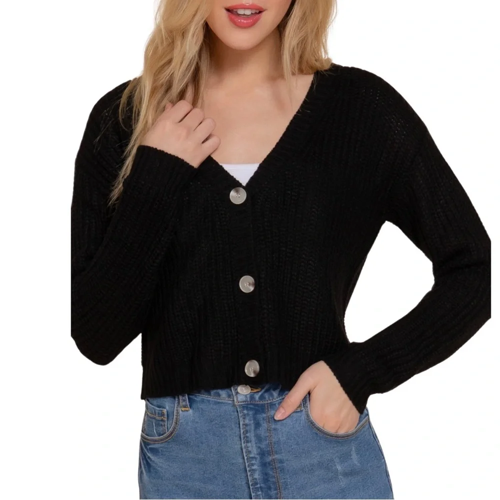 NWT Black Long Sleeve Sweater Cardigan - Picture 2 of 5